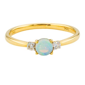 18ct Gold Opal / Diamond 3 Stone Ring Size M
